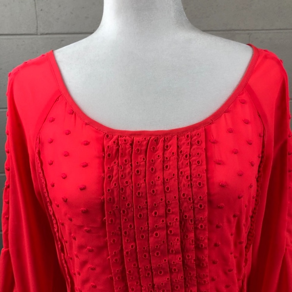 AMERICAN EAGLE OUTFITTERS Sheer Neon Coral Swiss Dot Peasant Boho Summer Date XS - Picture 3 of 8